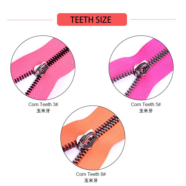 Metal zipper teeth size